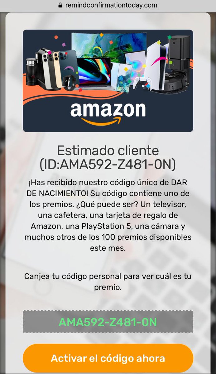 _casez's tweet image. Supongo que se trata de un timo. He recibido un SMS que supuestamente es enviado por @Correos y el tel. es 267736737 (extraño nº) y te enlaza a remindconfirmationtoday.com y te dice que actives el código y supongo que ahí es donde te roban los datos... 

@guardiacivil @AmazonNewsES