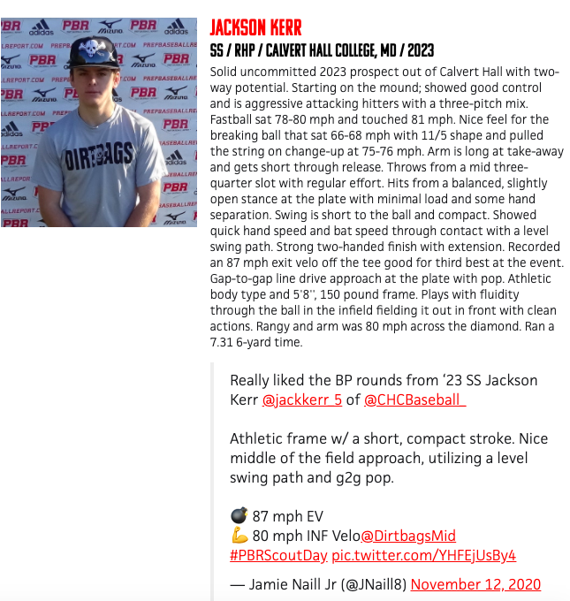 🔥 Mid-Atlantic Dirtbags Scout Blog Spotlight

2023 SS/RHP Jackson Kerr <a href="/JackKerr_5/">Jack Kerr</a> of <a href="/CHCBaseball_/">Calvert Hall College Baseball</a>

💥 Profile 👉  zcu.io/a1jq 
💥 Blog 👉 zcu.io/tPuy 
💥 Stat Release 👉 zcu.io/Nrbl 

<a href="/DirtbagsMid/">Dirtbags Mid-Atlantic</a>