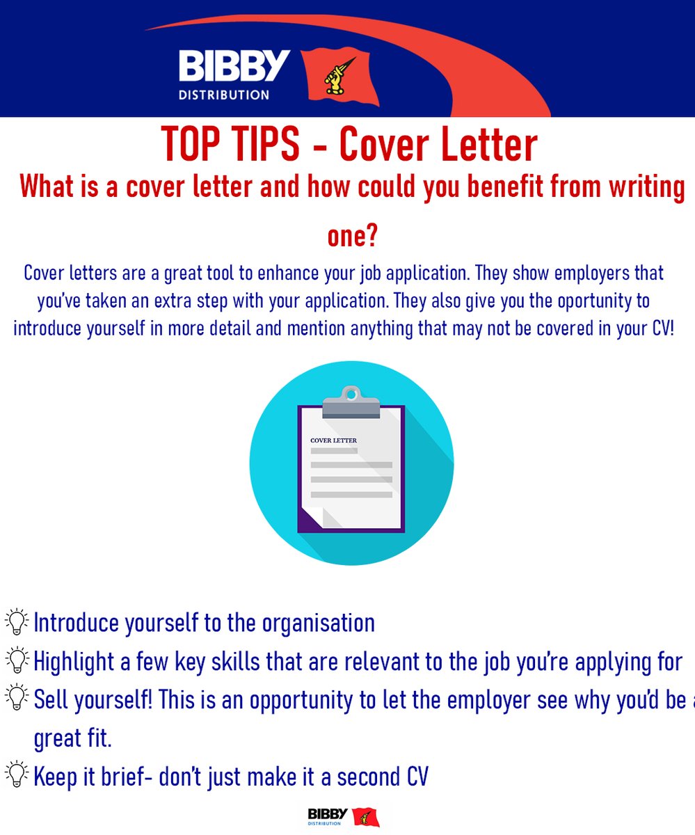 #TuesdayTips  💡 Do you include cover letters on your job applications? Here are some tips on why we think they're a good idea! 

To see all of our current vacancies, visit vacancies.bibbydist.co.uk