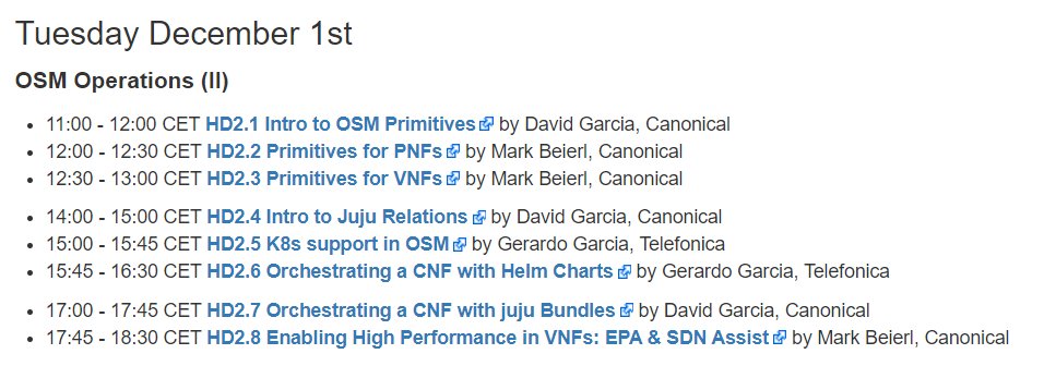 OpenSourceMANO's tweet image. Wrapping up a second #OSM10hackfest day full of learnings!! VNF, PNF, CNF, HNF #orchestration, day 2 operations and high performance... Big thanks David García, @MarkBeierl (@Canonical) and @garciadeblas (@Telefonica) !! 
osm.etsi.org/wikipub/index.…
#NFV #SDN #5G #CloudNative