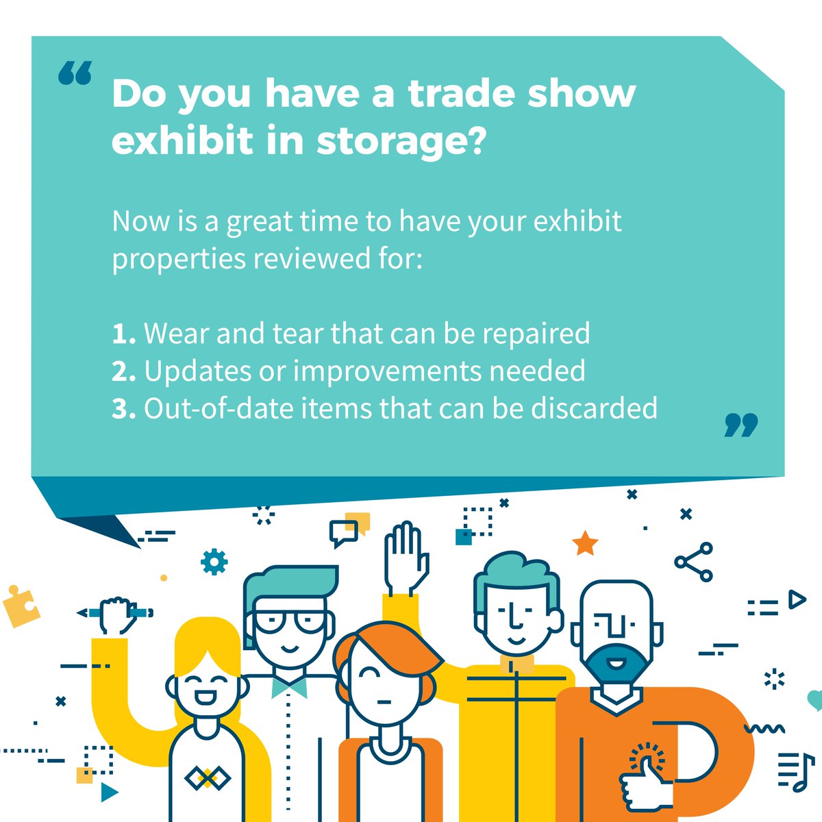 Need a place to store your exhibit? We can help!

We can modify, repair, and maintain your exhibit so it lasts longer and is show-ready every time.

#storage #warehouse #showready #exhibitsnw #support #exhibits #tradeshows