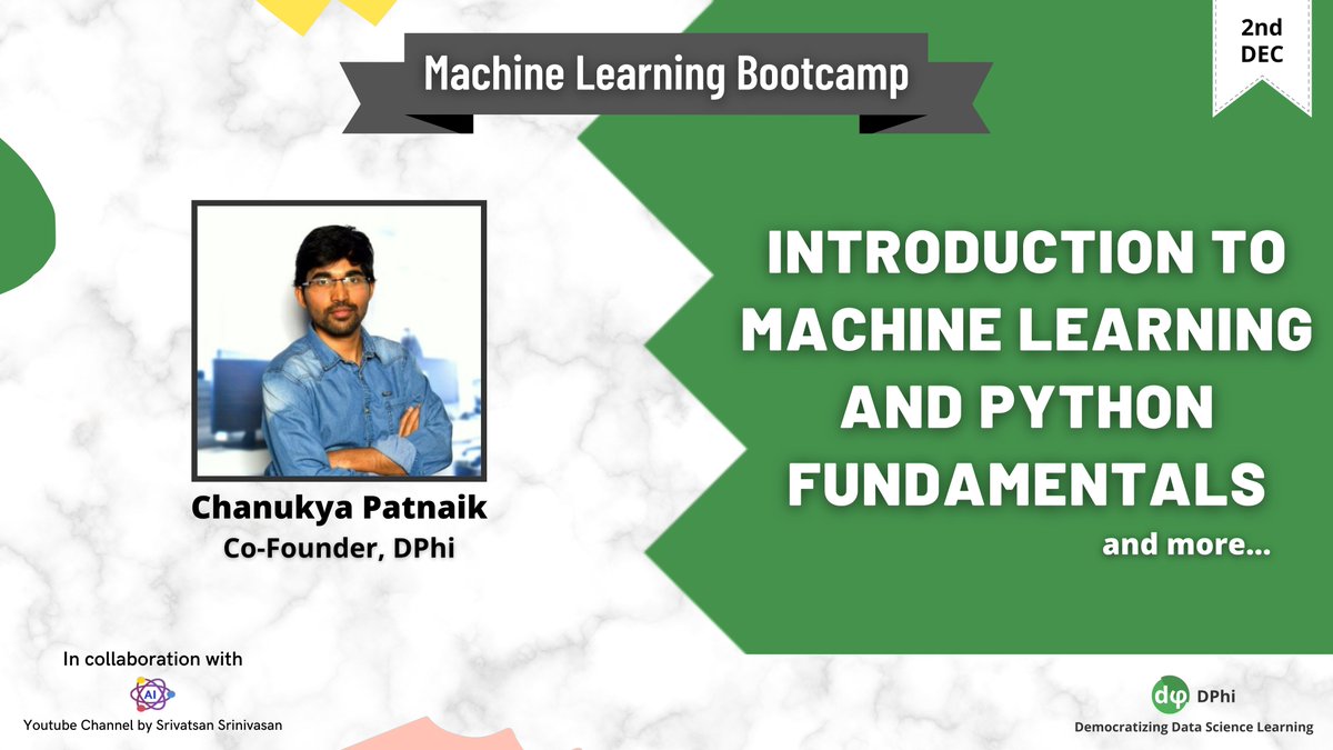 First Live Session for the Online Machine Learning Bootcamp!

📌Register Here Today: bit.ly/MLBootcamp-DPhi

#machinelearning #bootcamp #livesession #datadcience #datascientist #deeplearning #artificialintellignece #ml #ai #dphi #communitylearning #learningisfun