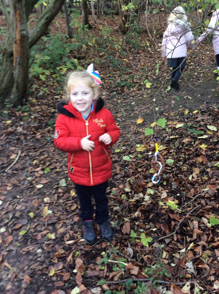 Maisie went into the woods to hangs  bird feeder which we had made in discovery time <a href="/foxhilllearning/">Fox Hill Learning</a>