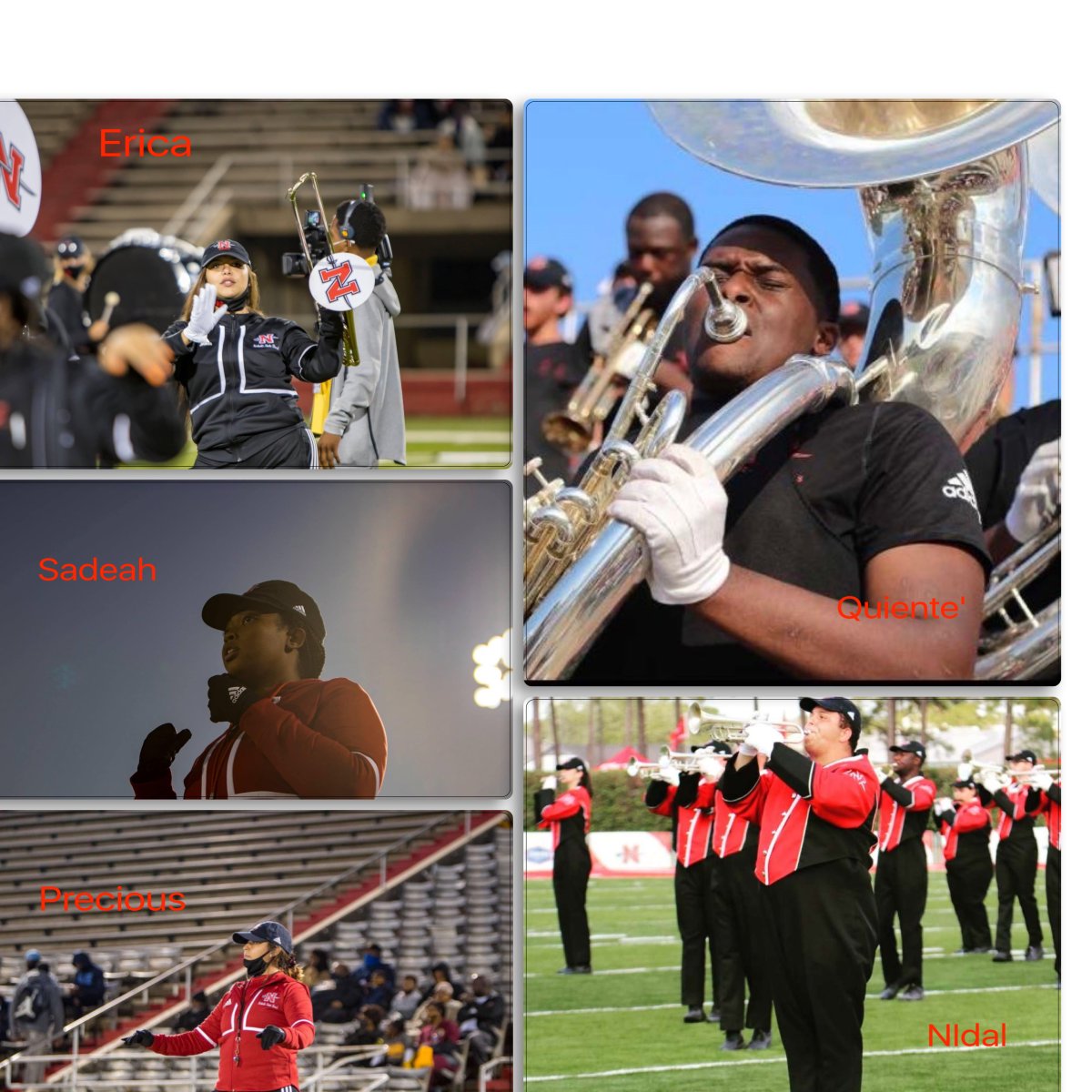 MusicNicholls's tweet photo. Congratulations to Erica, Sadeah, Precious, Quiente', and Nidal for being a part of the @intercollegiatemb. Their performance will be shown during halftime of the College Football Playoff Championship Game on January 11th along with students from over 200 college.s https://t.co/GdOeUCUwLv