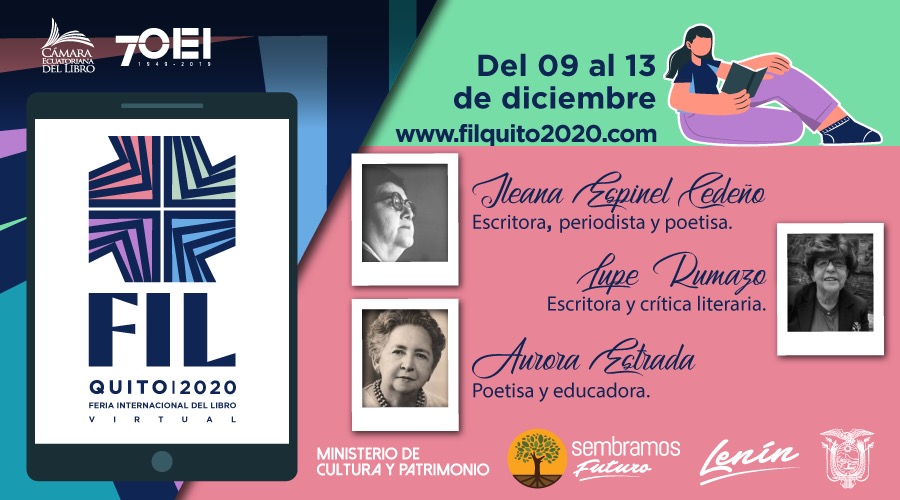 LecturaEC's tweet photo. Las salas de la  #FILQuito2020 llevan el nombre de tres emblemáticas escritoras:

📙 Ileana Espinel Cedeño
📘 Lupe Rumazo
📕 Aurora Estrada 

Visítalas en 👉 https://t.co/UuG3933PQI

📚 ¡Leer: otro modo de encontrarnos! 👨👩👧👦

#SembramosFuturo https://t.co/f0OQDX9WvF