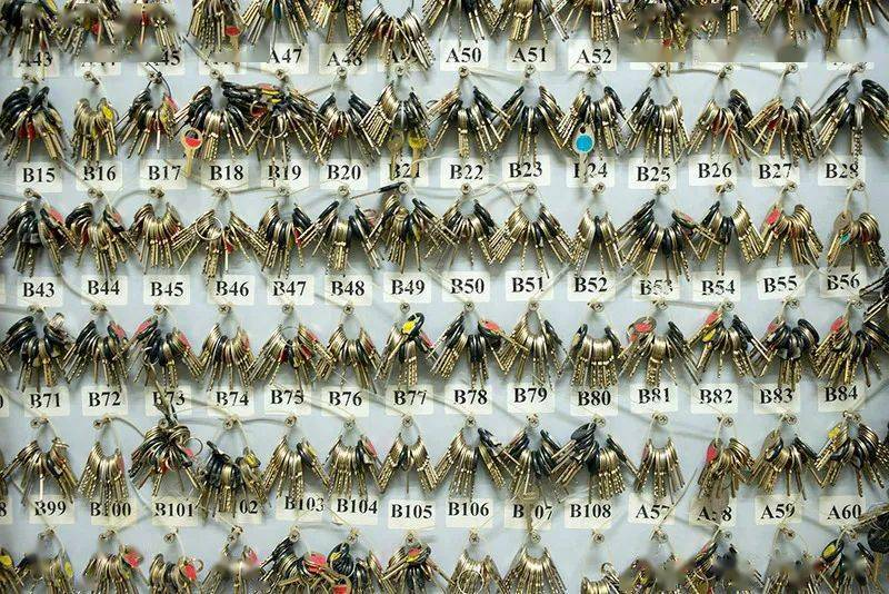 Factory keychain shelf. Workers are numbered