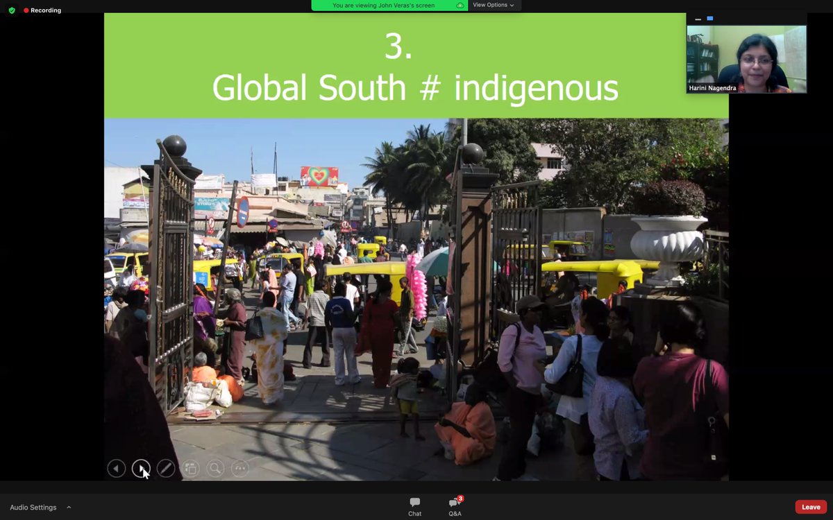 Maybe we need to embrace more doubt, says  @HariniNagendra, push back against rigid interpretation of  #sustainability. And remember the Global South is not the same as  #indigenous; it's urbanizing rapidly.