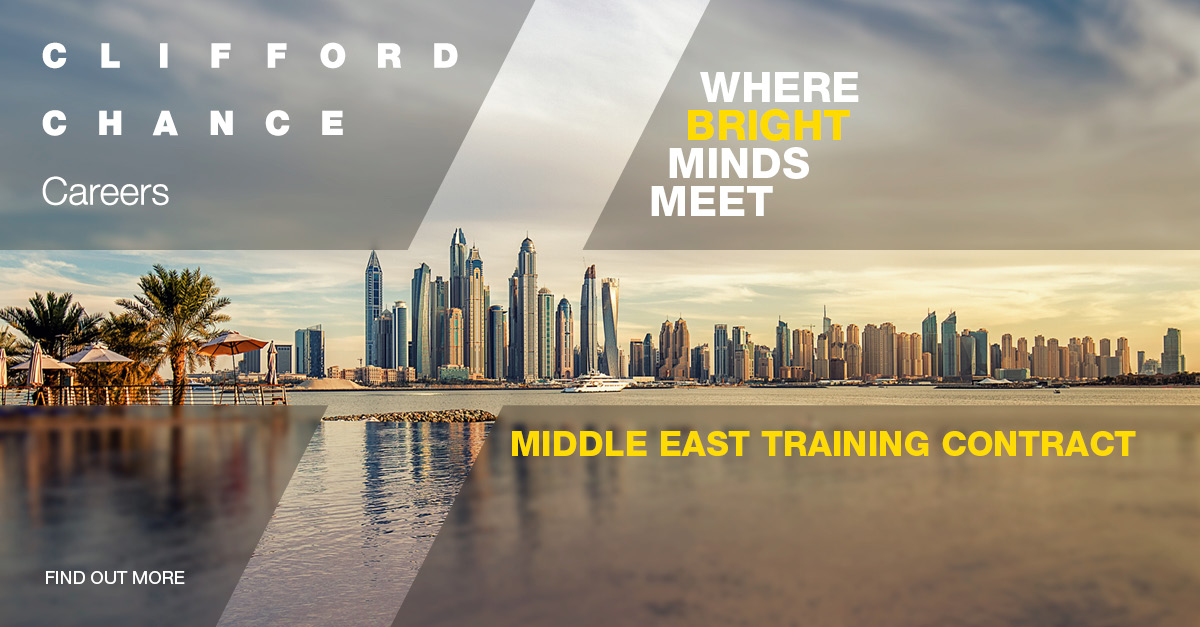 Clifford_Chance's tweet photo. 🎓 Are you a #student or #graduate interested in beginning your career at a law firm with unrivalled scale and depth of legal resources across five continents and seven practice areas? Apply for our #TrainingContract in the #MiddleEast. https://t.co/EebSFNmYR5 https://t.co/ZHiP9fScik