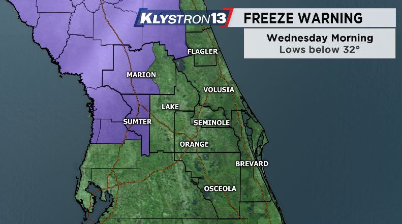 DHeckardWFTV's tweet photo. Brrr! Chilly start in Cent FL!
AM lows were in the 30s and 40s!
Despite the sun, highs will only climb into the 50s.
It’ll be even cooler tonight, with temps in the 30s/40s and a Freeze Warning up for NW areas.
#FLcold #flwx #Orlando https://t.co/0tlzl0jto8