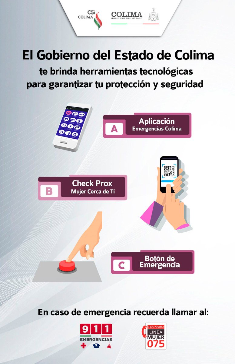 La aplicación de emergencias, el check prox y los botones de emergencias, son herramientas tecnológicas disponibles para garantizar tu protección. 

#TrabajamosPorTuSeguridad #ColimaSaldráAdelante