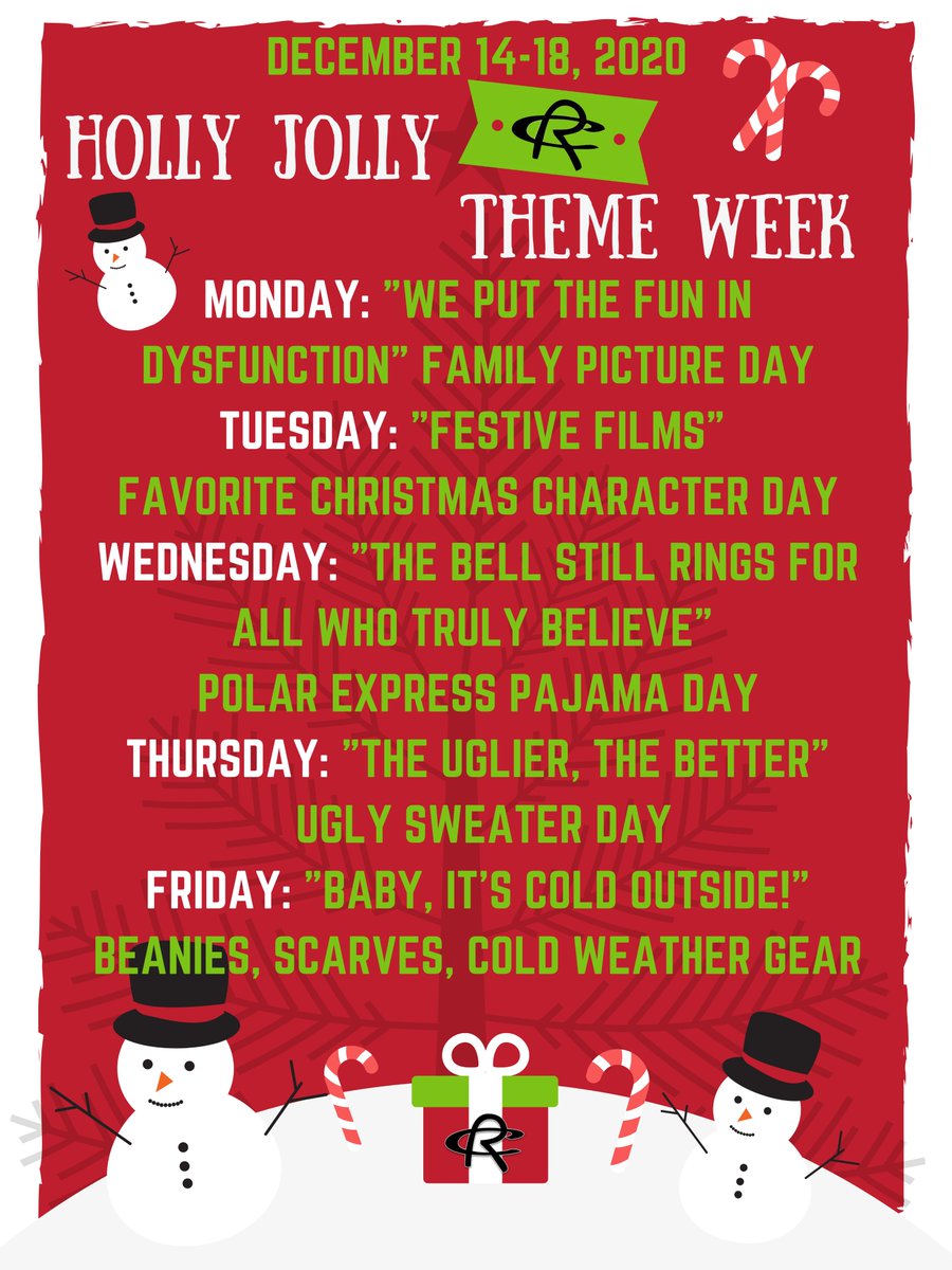 Holly Jolly RC Theme Week, December 14-18, 2020! Time to get gaudy and gleeful! #hometowntraditions #mostwonderfultimeoftheyear <a href="/RoyseCityHS/">Royse City HS</a> 🎄🎅🎅