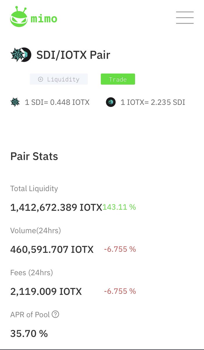 Congrats to $SDI from @sonicdiamondnet on breaking the 1 million $IOTX Total Liquidity on <a href="/mimoprotocol/">mimo protocol</a>’s #MimoDEX! Well done! 👏🏻 #IoTeX #Blockchain
