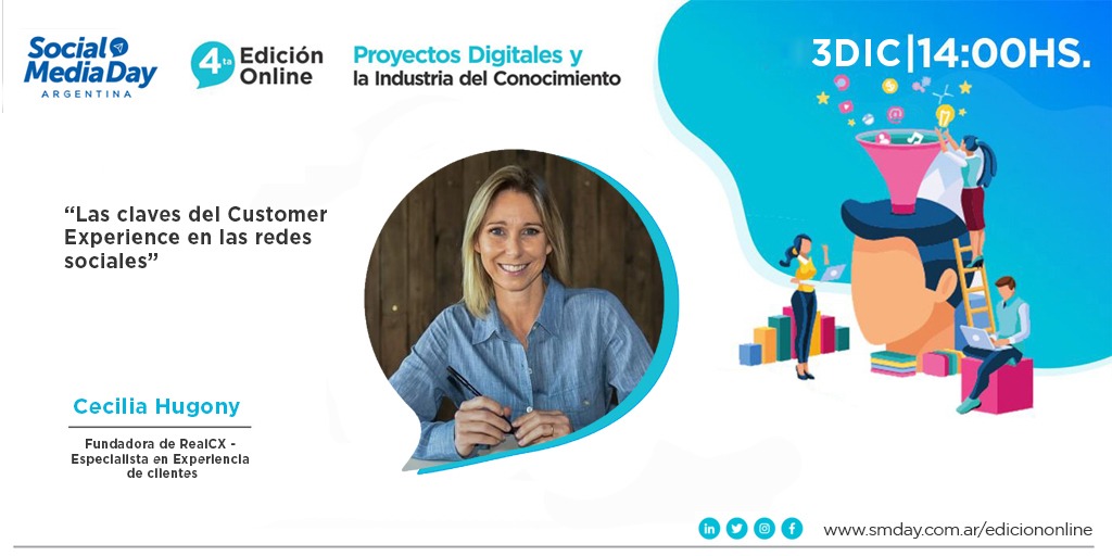 Digitalinterac's tweet photo. Este jueves 3, @CeciliaHugony, Fundadora de RealCX, dará una charla acerca de “Las claves del Customer Experience en las redes sociales”.
#SMDayAr https://t.co/Qze7Jr9ztz