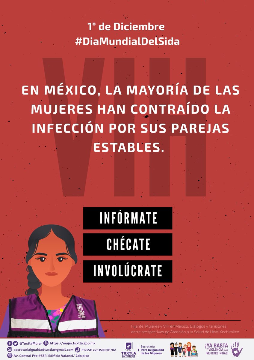 TuxtlaMujer's tweet photo. #1deDiciembre #DiaMundialDelSida En México, la mayoría de las mujeres han contraído la infección del Vih por sus parejas estables. Infórmate, checate e involucrate

#SIDA #VIHSIDA #VIHenMexico https://t.co/lCWXT6Rryv https://t.co/KKzL4ptWTv
