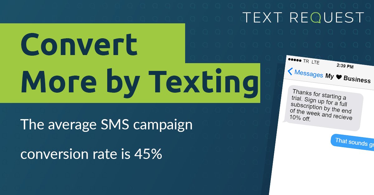 Text_Request's tweet photo. Did you know the average SMS campaign conversion rate is 45%?! 🤩
Check out our free text templates to get started: https://t.co/wEG4dRlgjn
#subsciption #magazines #clubs #software #CRM #retention #churn #marketing #startups #business #texting #promotions #marketing https://t.co/TRv35dqbYl