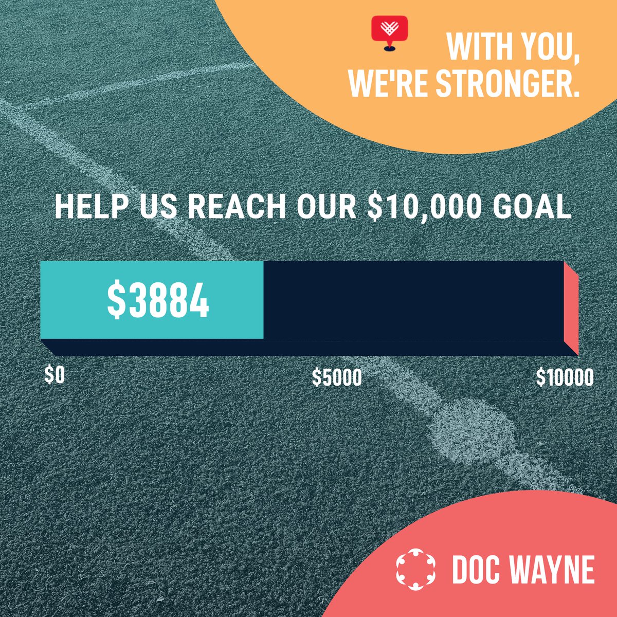 DocWayneDtG's tweet photo. Weโre more than a third of the way to our $10,000 goal. So far your generosity has raised $3,884 for #DocWayne! Your gift is matched 1:1 until midnight tonight! You can give now at: https://t.co/pPY3w56nOd https://t.co/Dc5QwPeIsl