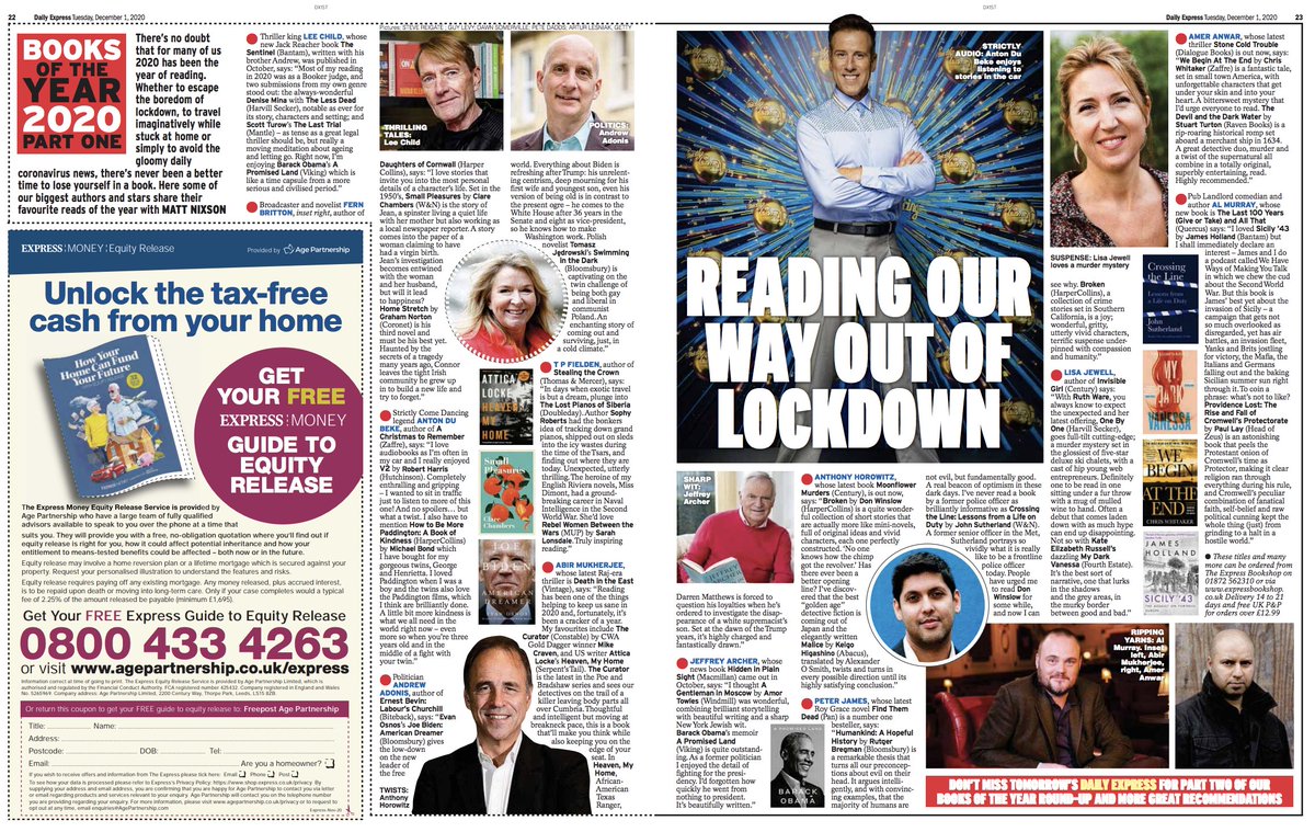 Completely thrilled to be included - along with <a href="/LeeChildReacher/">Jack Reacher Books</a> <a href="/Fern_Britton/">Fern Britton 💙No tick but the real deal</a> <a href="/almurray/">Al Murray 🇺🇦</a>  <a href="/AnthonyHorowitz/">Anthony Horowitz</a> and many others - in the @DailyExpress books of the year pages today/tmrw. Thank you <a href="/MattNixson/">Matt Nixson</a> <a href="/gordonwise/">Gordon Wise</a> <a href="/jackbutler/">Jack Butler</a> <a href="/MsLisaMilton/">Lisa Milton</a>