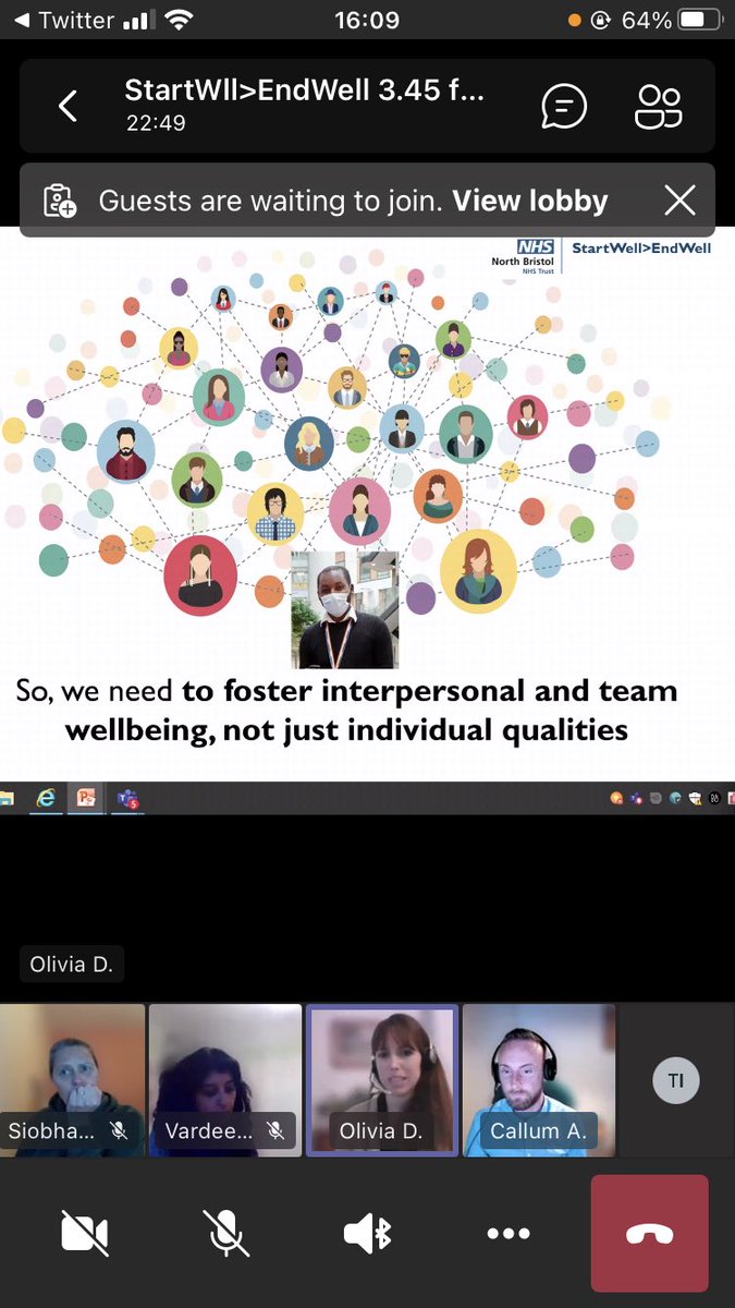 Fantastic webinar on #startwellendwell hosted by @NorthBristolNHS Over 130 #NHS colleagues joined from across the UK #teamwork #teamwellbeing @MrGuyD @Dr_O_Donnelly @HBlanchardDoN @monk_su @NHSEngland @gemma_stafford @Vardeep_QI @callenridge @people_nhs