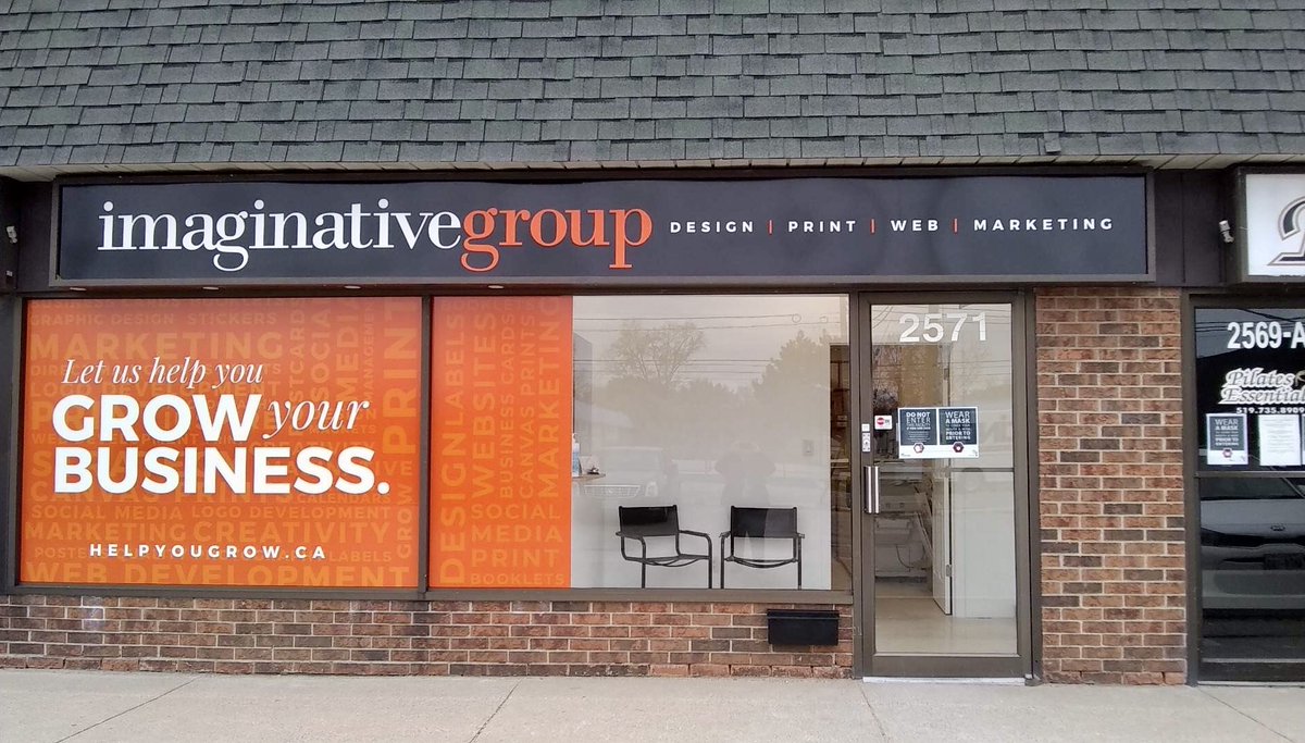 imaginativegrp's tweet photo. Sign is up at our new office on Jefferson! Starting to feel more like home 😊🧡 #windsorontario #yqg #marketingagency #digitalmarketing #printmarketing #smallbusiness #smallbiz https://t.co/cNSGKIr143