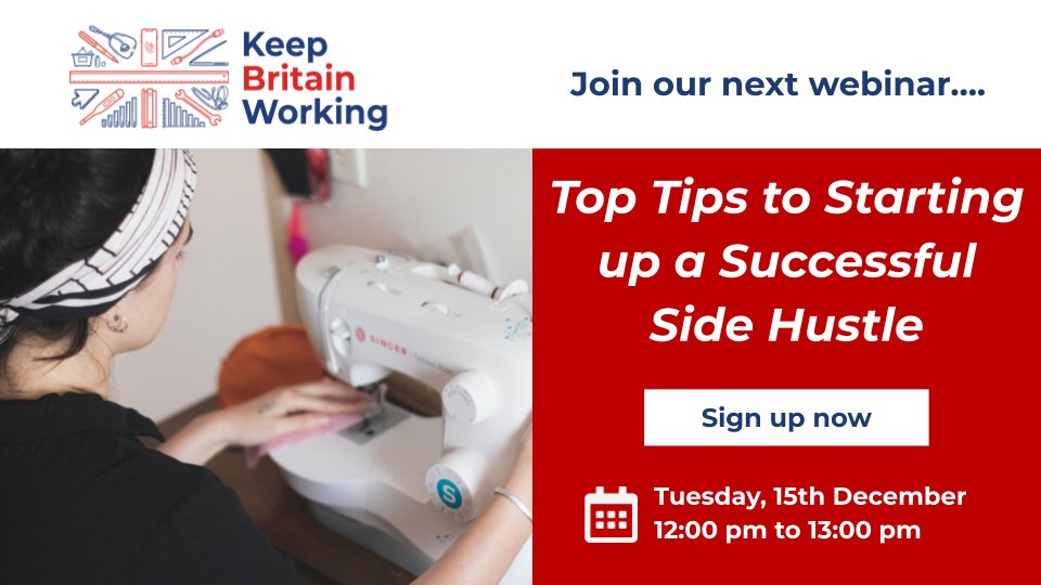 KeepBritWorking's tweet photo. Tuesday 15th December 2020 at 12pm, Keep Britain Working are hosting a webinar to help you get your Side Hustle up and running!
Sign up here to get your free tickets - https://t.co/EiyyucCEku
#KeepBritainWorking #freewebinar #workresources #sidehustle https://t.co/zoeE8emEp4