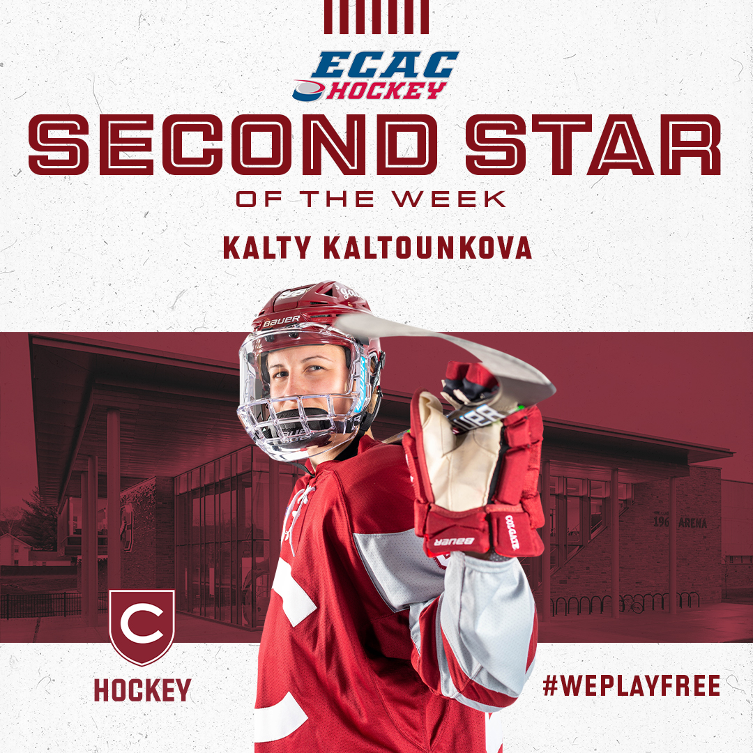 ColgateWIH's tweet photo. After her two-goal performance in the 3-1 win at Clarkson, first-year Kalty Kaltounkova has been named @ecachockey Second Star of the Week!
READ➡️https://t.co/NUuIR1neBr https://t.co/jG7J2EGM8q