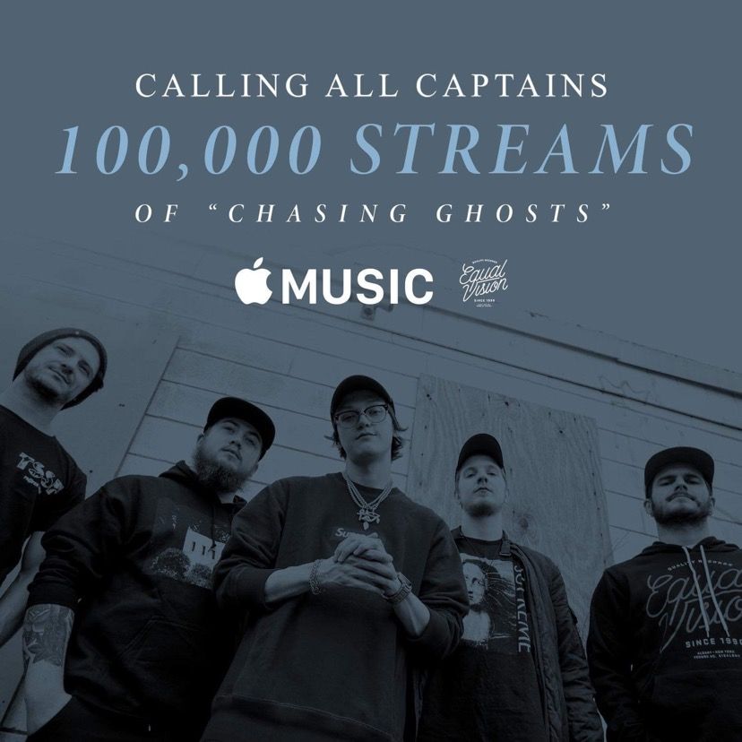 CallingAllCptns's tweet photo. WOW! 🤗 100K streams on Chasing Ghosts through Apple Music! Big shout out to Equal Vision Records for making this whole dream happen.
#applemusic #equalvision #callingallcaptains https://t.co/Cn9wb2nsR2