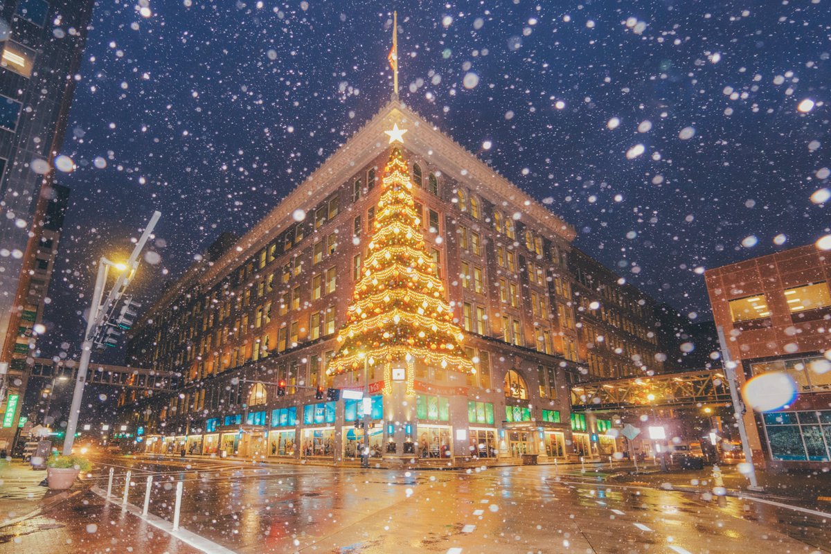 DaveDiCello's tweet image. This may be my new favorite Christmas image of #Pittsburgh. Using a flash to illuminate the falling snow, I captured this view early this morning of the Horne's Tree glowing bright, in a scene that looks more like a Christmas painting than a photograph. More to come like this.
