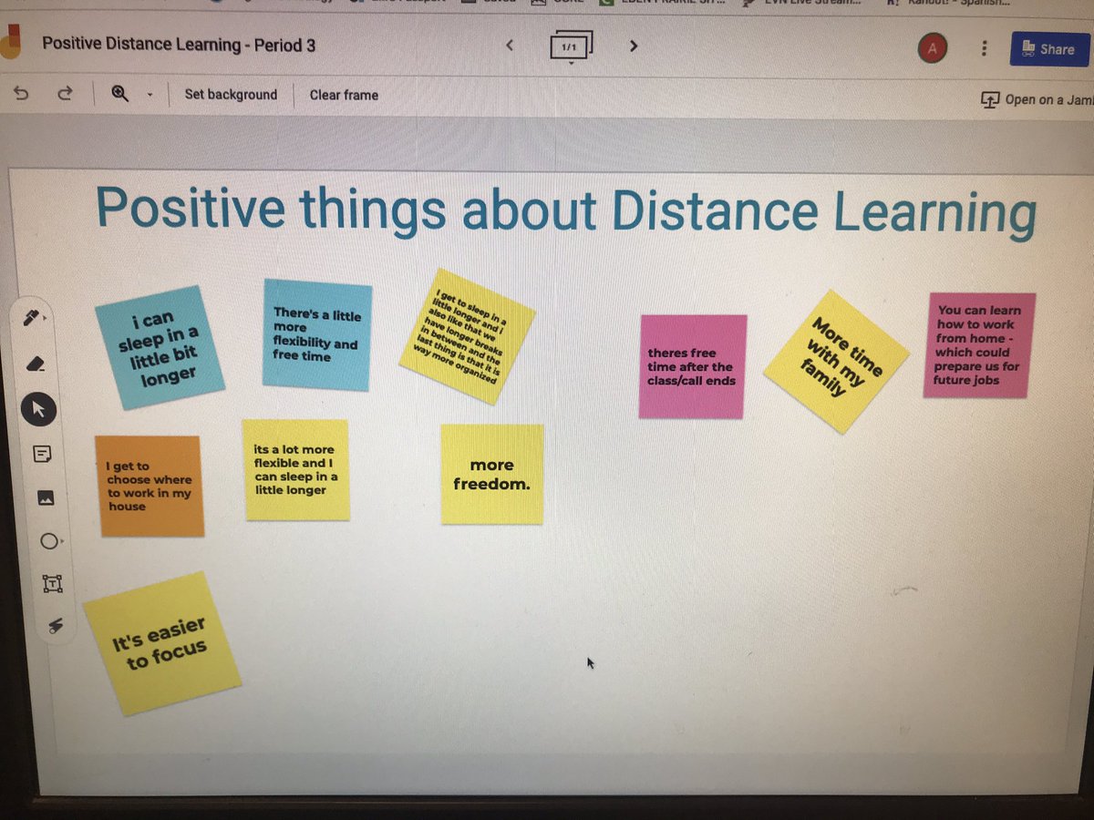 Although distance learning may be challenging, I asked my students to share positive things about distance learning to start off our week together. Love seeing all the positivity ❤️ #EPHSInspires