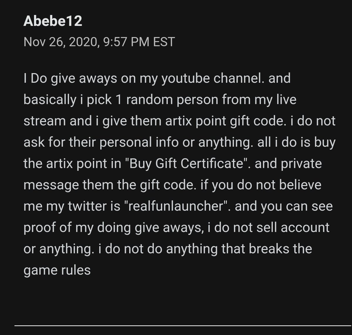 Realfunlauncher's tweet image. Retweet/follow: 
Give aways
3x1000 artix points
1x10,000 artix points 
When: Friday USA time zone at 8pm 
Where: on YouTube live stream winner will be announced.
IMPORTANT:
Do not scared to join, you will not get banned because what I do is legit, Check email below