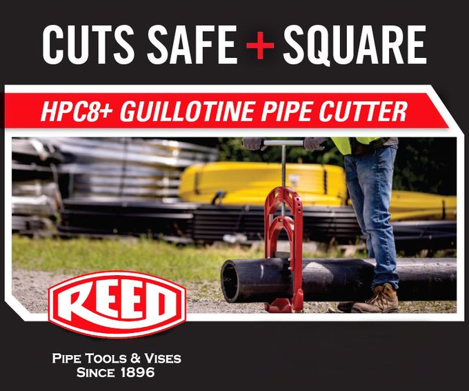 groebner's tweet image. From Reed Manufacturing:
REED&apos;s new HPC8+ Guillotine Pipe Cutter cuts 8”DIPS and IPS (up through 9.06”O.D.). Plus, all aluminum construction results in lighter weight and greater rigidity.

#ReedPipeTools #PipeCutter #NewProduct
