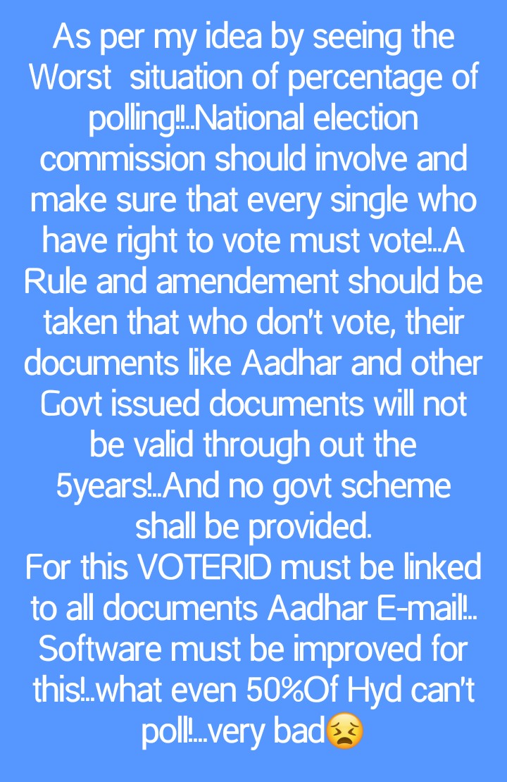 NUppuguda's tweet photo. @kishanreddybjp @PMOIndia @narendramodi @GHMCOnline @ECISVEEP @CEO_Telangana  Respected sir,
Please take into consideration .I Hope this will be implemented. https://t.co/eYadyAmz7S
