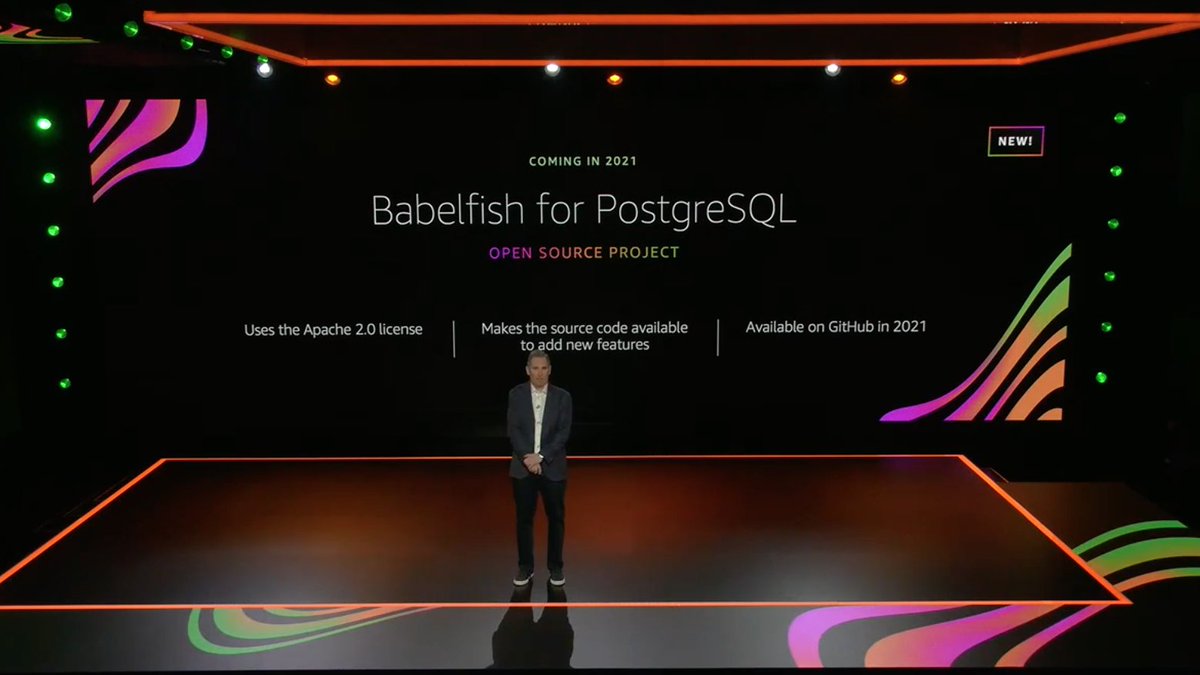 Stuart_A_Scott's tweet image. NEW #reInvent2020 announcement by @ajassy - Babelfish for #PostrgreSQL - Open source project! 
#reinvent #awscommunity @cloudacademy