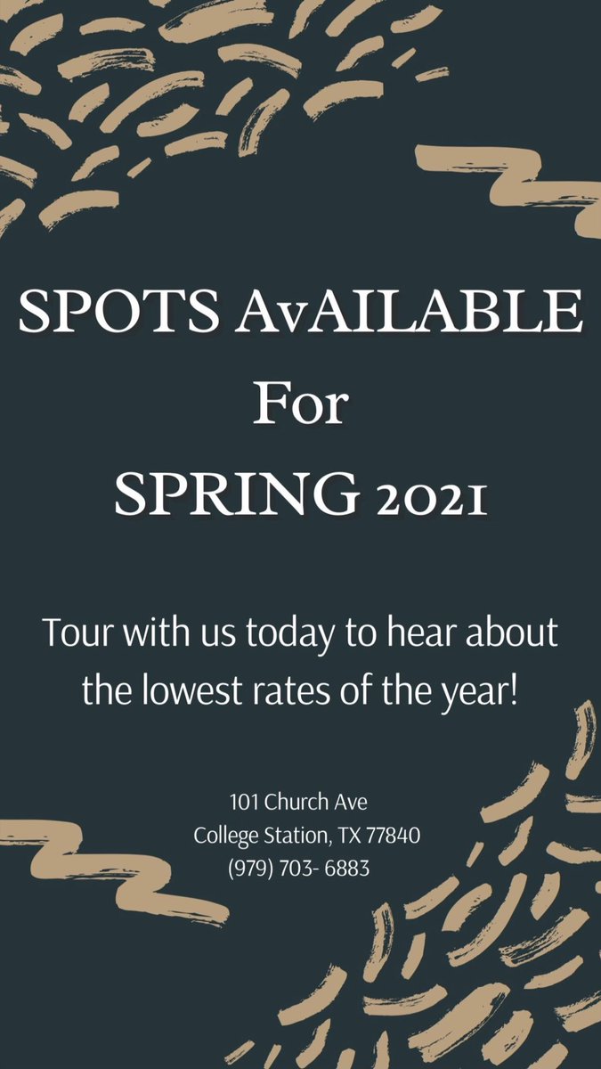 Looking for a Spring lease? Call us today at 979.703.6883! We have a few spots available! 👀⭐️