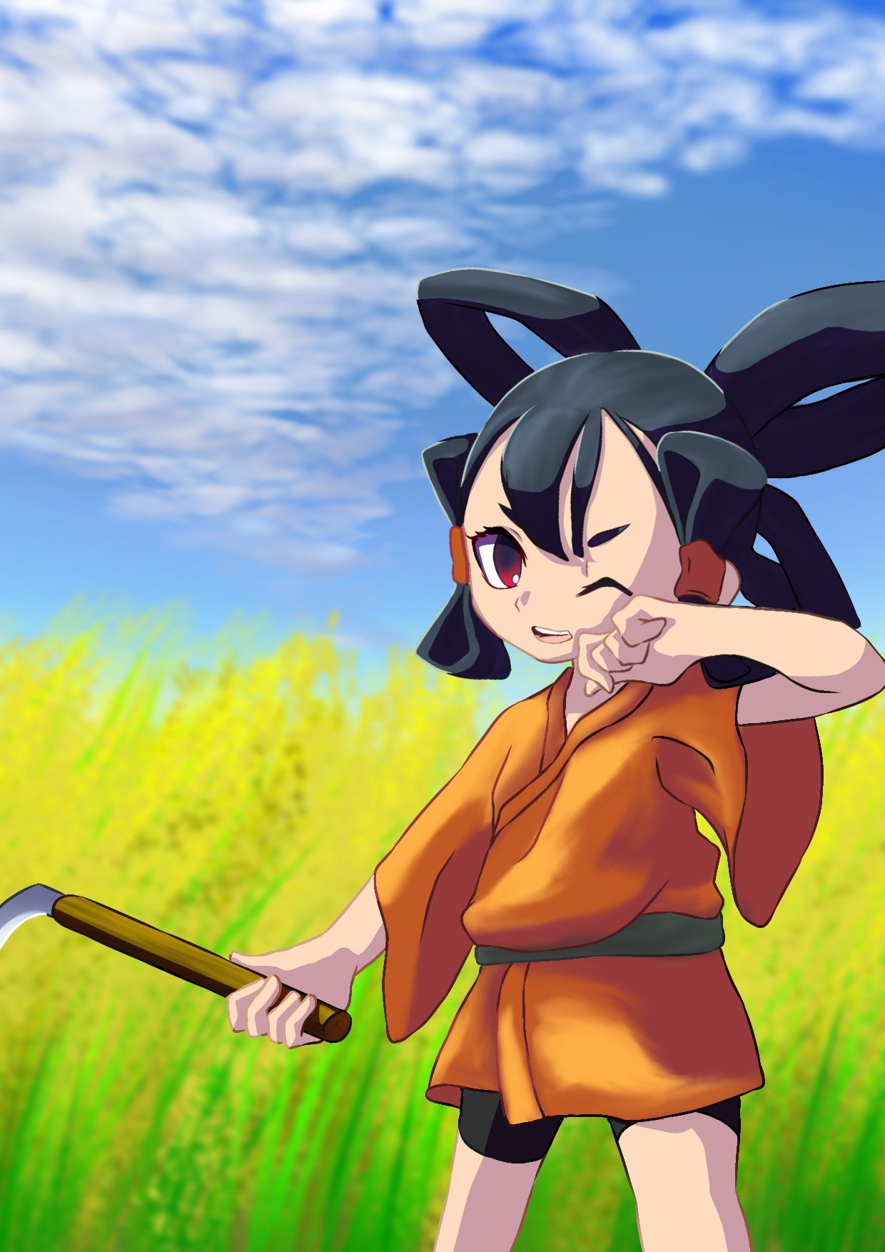 和頭しらす イラスト サクナヒメ 天穂のサクナヒメ 稲刈り うろこ雲 和頭しらす イラスト サクナヒメ 天穂のサクナヒメ 稲刈り うろこ雲