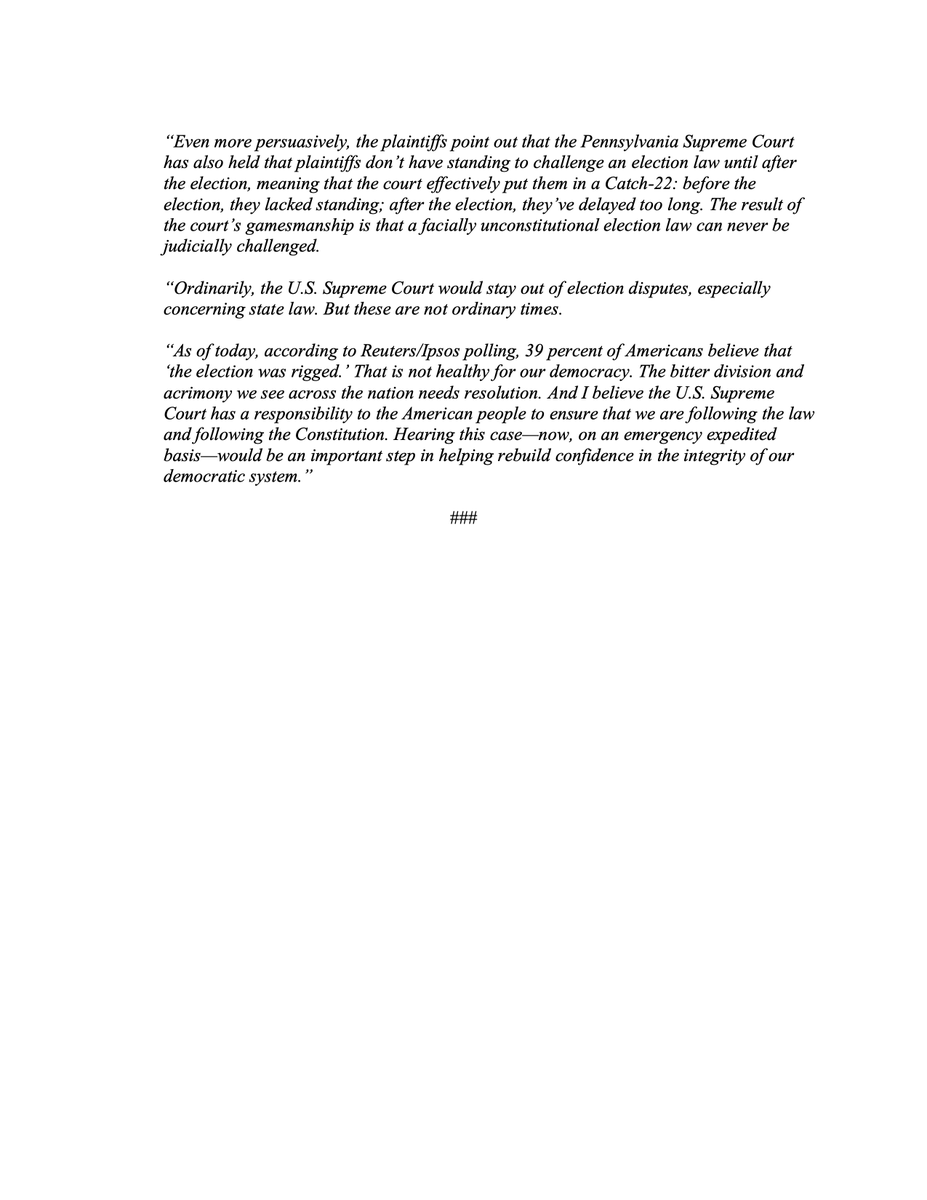 tedcruz's tweet image. #SCOTUS should hear the emergency appeal on the Pennsylvania election challenge.