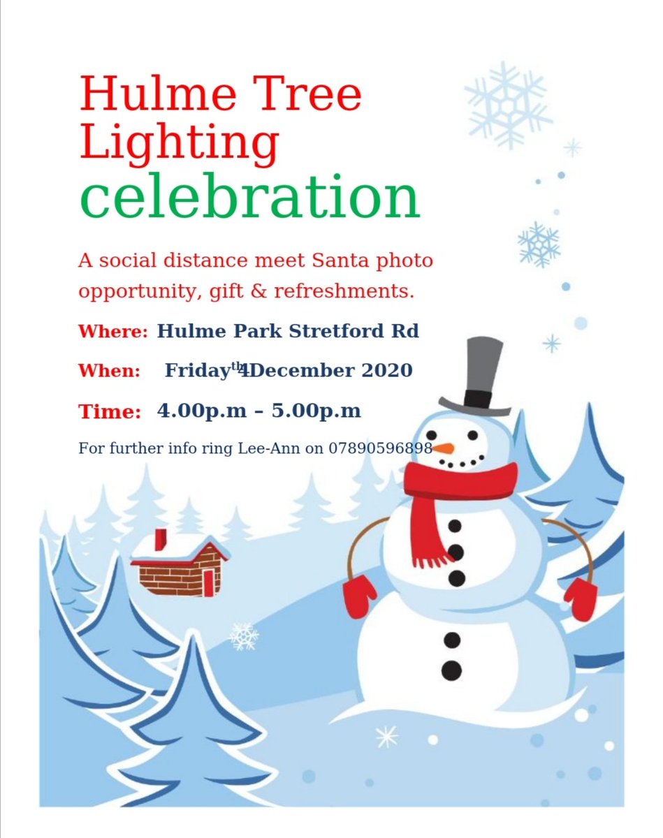 We may be in Tier 3 but we still have Santa 4-5 pm this Friday Stretford Rd @AnnIgbon @AnnetteWright @CllrNigel @HStMNF @HulmeCgardenC @MCCHulme @HulmeResidents @LeeGlover1975