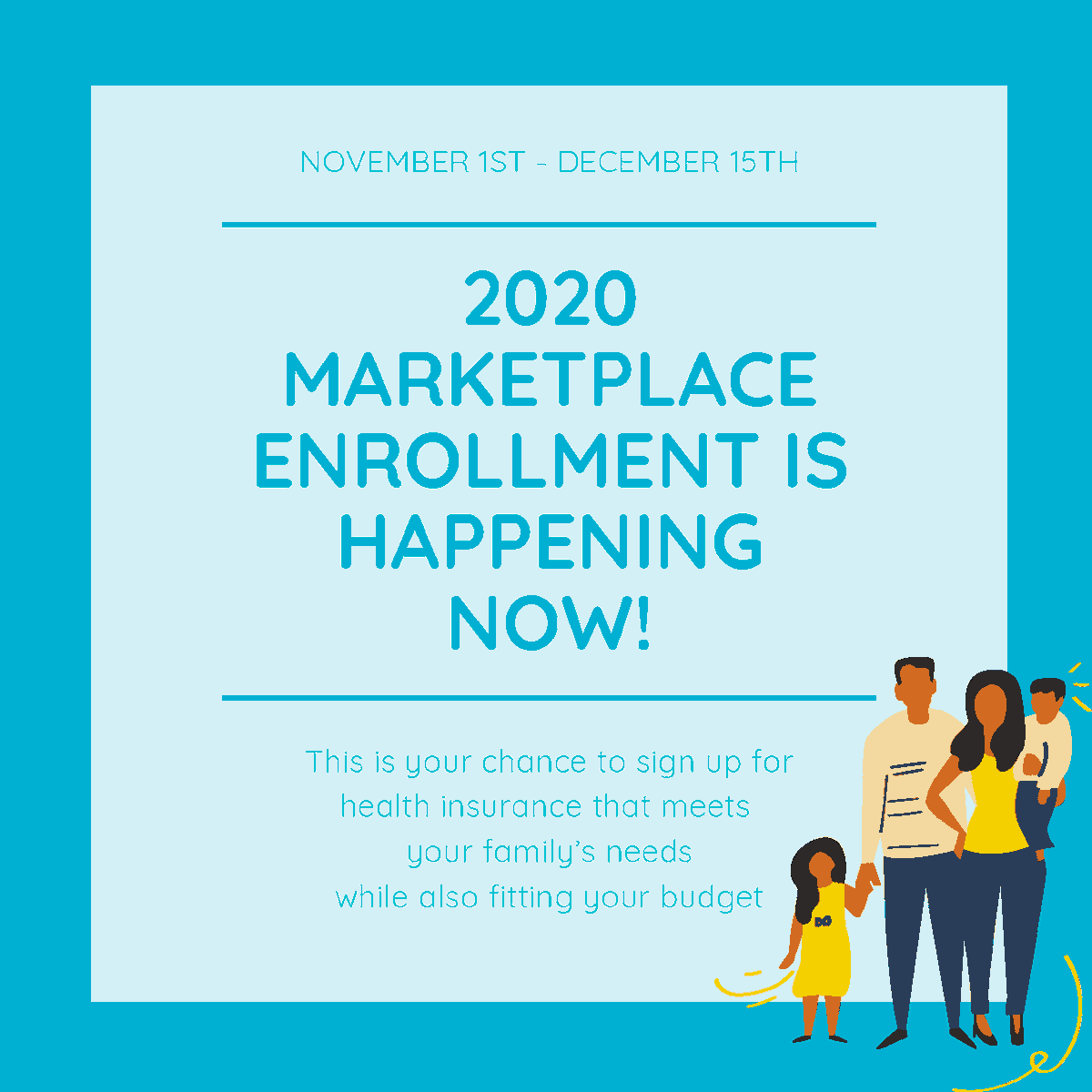 Free Assistance applying for Health Insurance! Enrollment for the Health Insurance Marketplace is back for 2020 from Nov 1-Dec 15! Find free assistance at enroll-ne.org/local or by calling 2-1-1.
