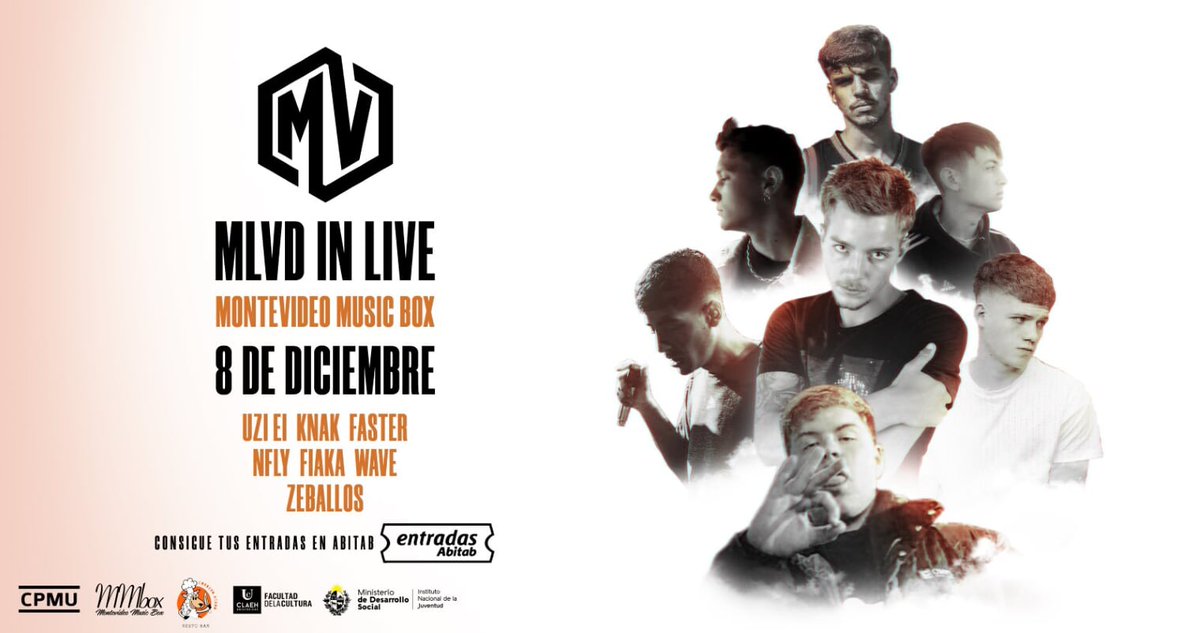 📆 8 de diciembre: MLVD In live

El próximo martes tenemos trap, rap y más música urbana en el Box. Actúan en vivo: <a href="/aguszeballos17/">ZEBALLOS</a>, NG Fly, Knak, Faster, Fiaka, Uzi Ei y Wave

🎫 Conseguí tu entrada en: <a href="/AbitabOficial/">Abitab Oficial</a>