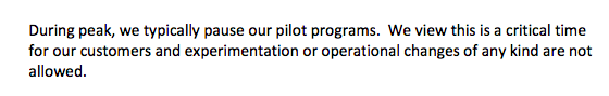 1/ Amazon admits it stops worker safety pilot programs for the holiday shopping season because "this is a critical time for our customers."