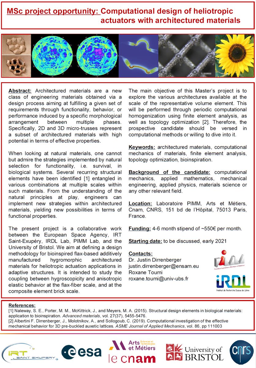 Looking for an internship? Do you want to use your skills and/or develop some new ones?  We have a project for designing heliotropic adaptative structures that will be used on the Moon! #ArchitecturedMaterials #4Dprinting