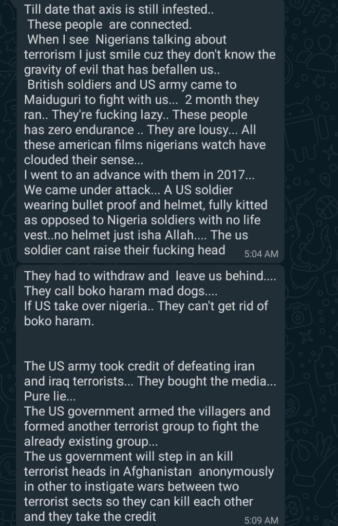 Despite the achievements of so many service members, the Nigerian public tends to only hear about is the negative stuff. Given below is a chat between an obviously frustrated soldier in the frontline.
