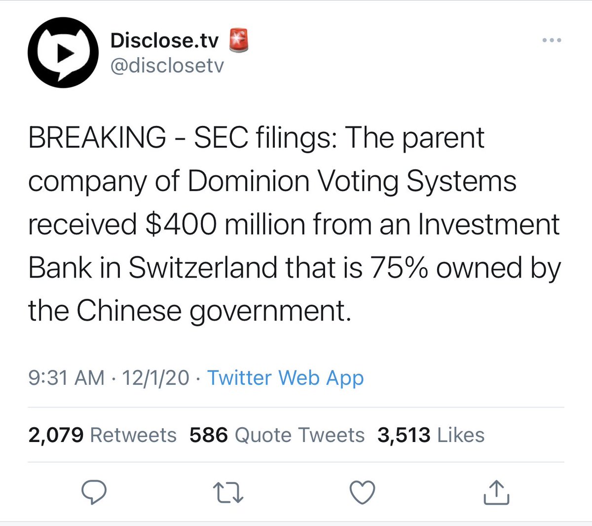 "So  #BigTweet nuked the account that first posted this but I will link here the SEC form that’s on file for the sale. CHINA paid $400,000,000.00 to own  @dominionvoting we believe just this past October."- @KMCRadio  #ChinaOwnsDominionVoting #ChinaOwnedTheElections
