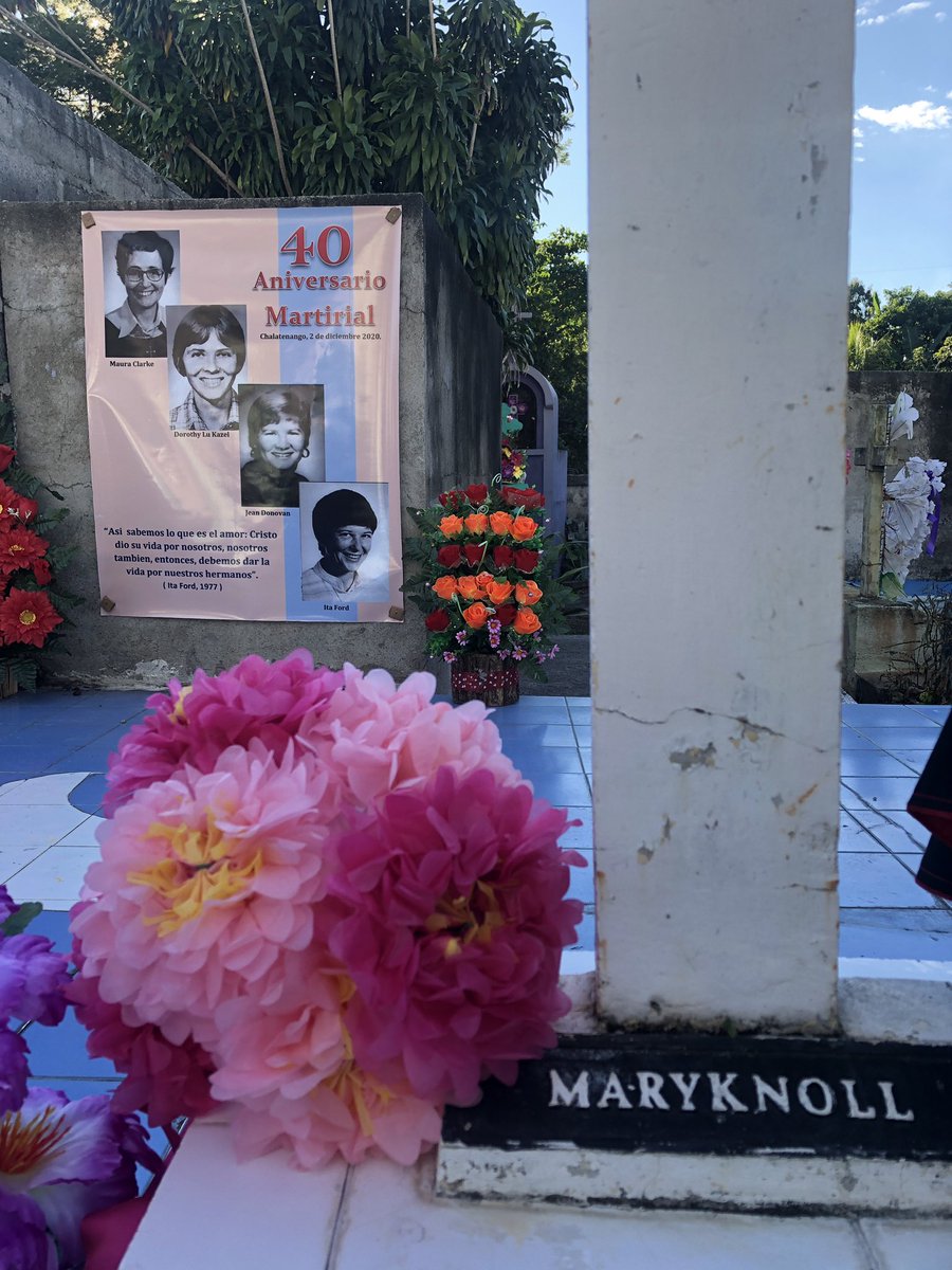 A group has gathered by the tombs of the  #maryknoll sisters on the eve of the 40 th anniversary of their martyrdom. The bishop came to bless alone to avoid crowds gathering but a group walked in as he was leaving and they asked him to stay