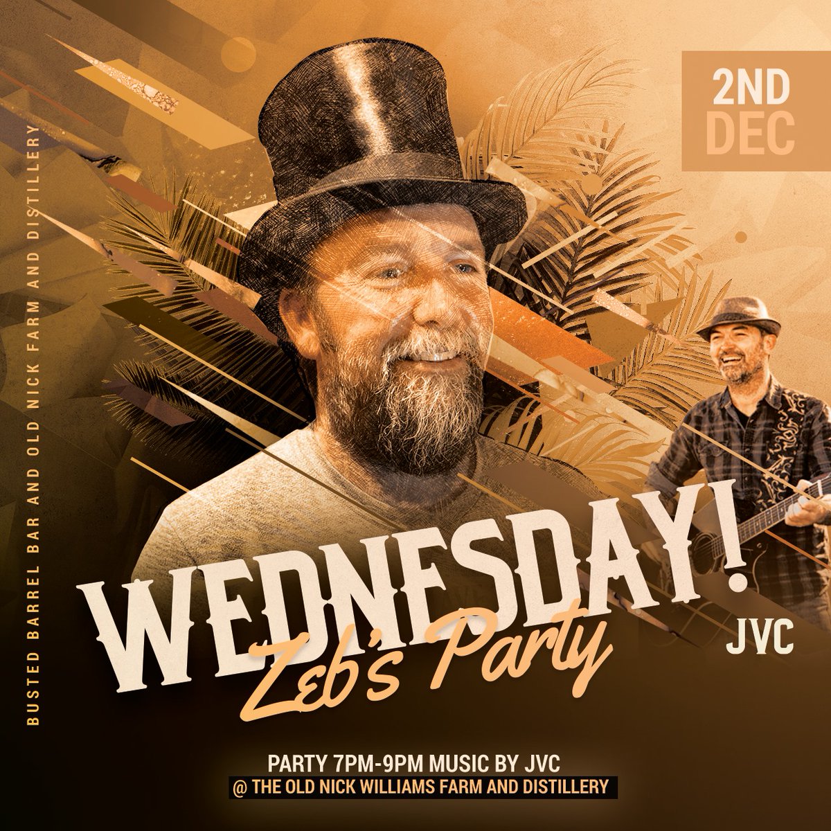 Old Nick Williams Company Farm &amp; Distillery 
Hump day this week will be epic! Wednesday, December 2nd and lets give our very own Zeb Williams a birthday to remember. JVC will be rockin' the mic!
Fun starts at 7PM-9PM
Food: Dash-City Dogs