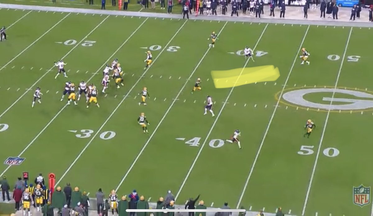 Next play is heavy again, but this time GB sends 5 and PA gets them to bite. I love Arob, but why on earth he jumps for a ball in chest and forgoes YAC I have no clue. He was bottom 2 WR in YAC last year and this sequence kinda shows why (please don’t yell at me Arob)