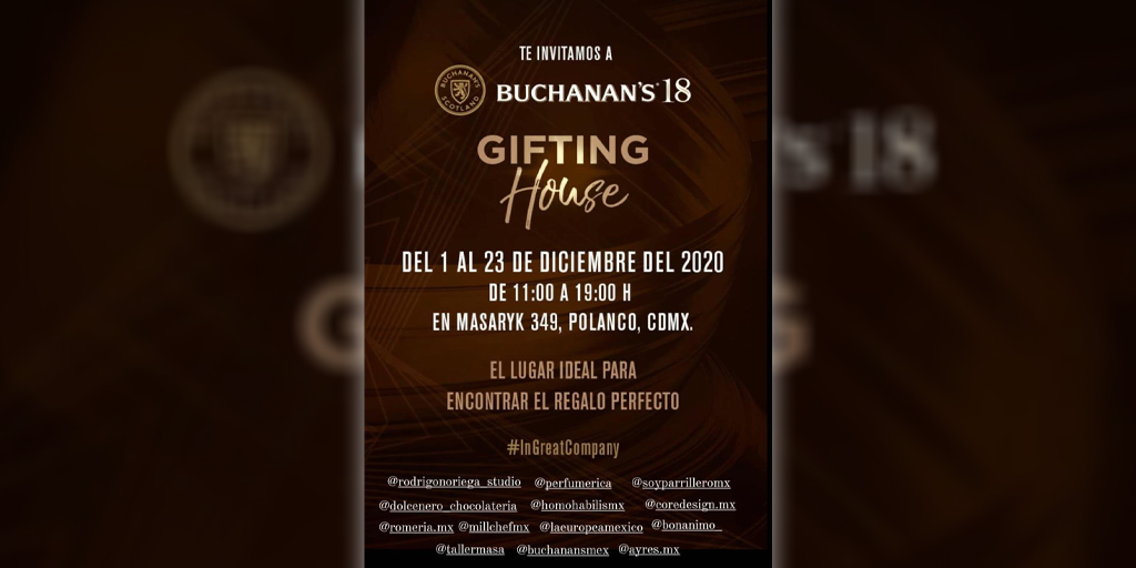 bonanimo's tweet photo. ¡Te invitamos al Buchanan's 18 Gifting House, el lugar ideal para el regalo perfecto, donde podrás conocer nuestros productos, pregunta por BONANIMO! 
Del 1 al 23 de diciembre de 2020, de 11:00 a 19:00 hrs. en Masaryk 349, Polanco, CDMX. @BuchanansMexico #ingreatcompany https://t.co/F0uY6lHoYT