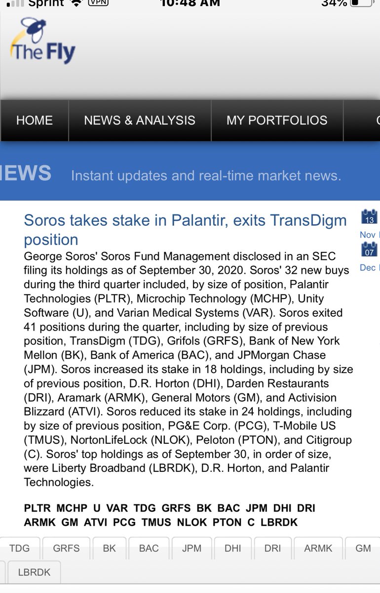 Well isn’t this strange, S0R0S bought stock in the company Palantir 1 week prior to Oct 8th. And 2 weeks after the election, he sold it. UBS bought Palantir stock also.This company deals with CIA IN-Q-TEL  @LLinWood  https://thefly.com/landingPageNews.php?id=3196536&headline=PLTR;MCHP;U;VAR;TDG;GRFS;BK;BAC;JPM;DHI;DRI;ARMK;GM;ATVI;PCG;TMUS;NLOK;PTON;C;LBRDK-Soros-takes-stake-in-Palantir-exits-TransDigm-position  https://twitter.com/LLinWood/status/1333815984390610945