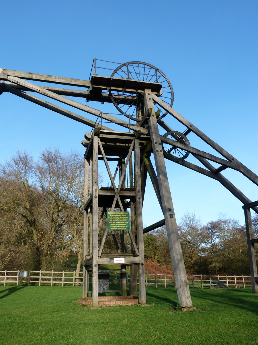 The preserved wooden headstocks date from a major reorganisation of their pits by Barber Walker & Co in 1872. The pit closed for production purposes in 1950 but remained for pumping & ventilation purposes until 1970. In 1991 they were reinstalled at Brinsley from Lound Hall. 3/5