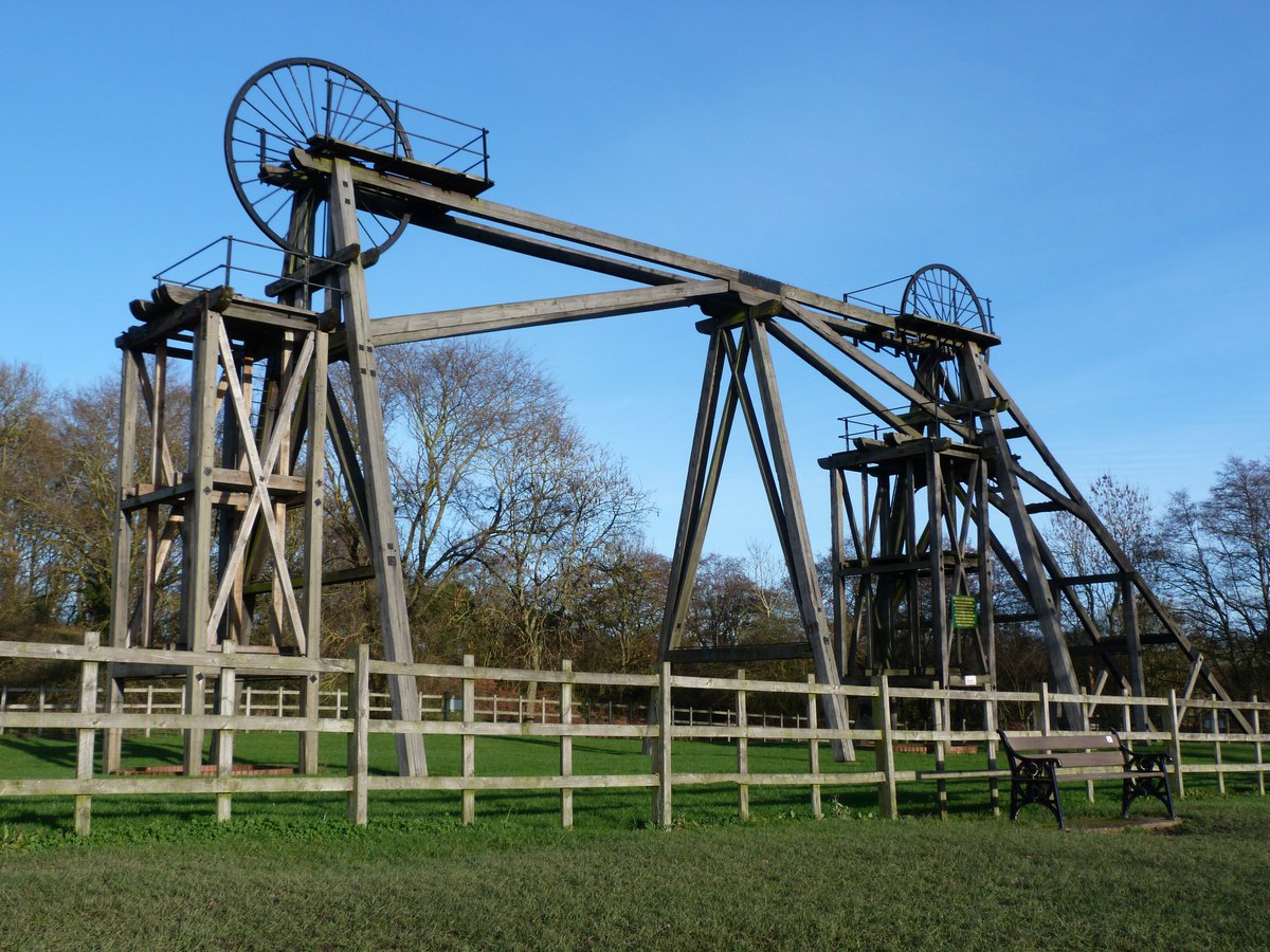 The preserved wooden headstocks date from a major reorganisation of their pits by Barber Walker & Co in 1872. The pit closed for production purposes in 1950 but remained for pumping & ventilation purposes until 1970. In 1991 they were reinstalled at Brinsley from Lound Hall. 3/5