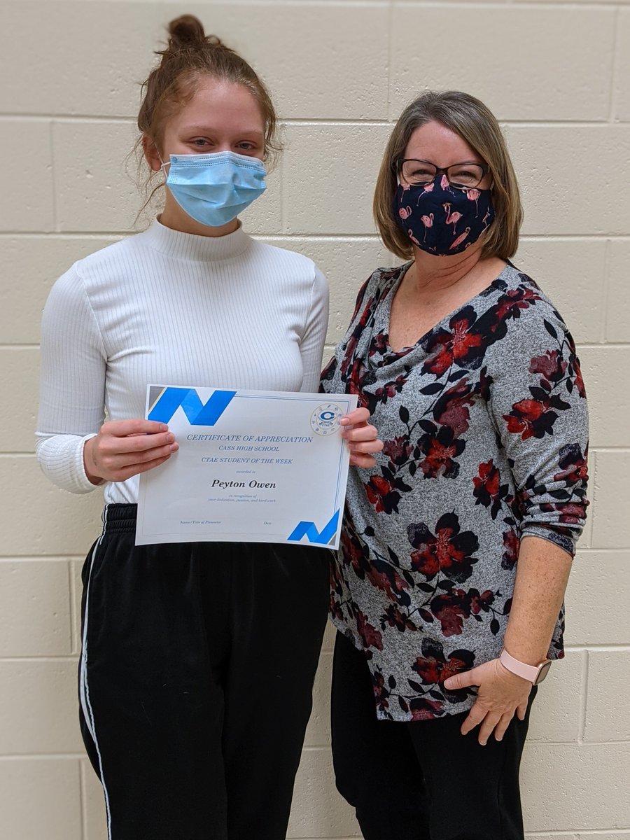 CassHighCTAE's tweet photo. Congratulations to the Cass High CTAE Student of the Week - Peyton Owen. Peyton was nominated by Business teacher Sherry Fleming for her positive attitude, strong work ethic, and always demonstrating what it means to #LoveBlueLiveGold. Great work, Peyton! #CTAEdelivers https://t.co/i91lseLp5w